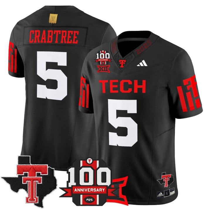 Michael Crabtree Jersey #5 Texas Tech 100th Anniversary Patch 2025