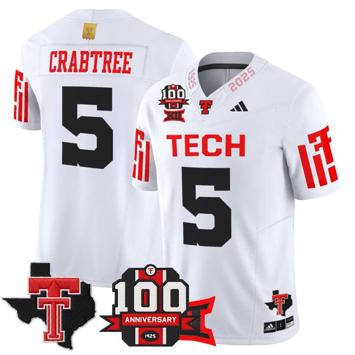 Alternative view of Michael Crabtree Jersey #5 Texas Tech 100th Anniversary Patch 2025