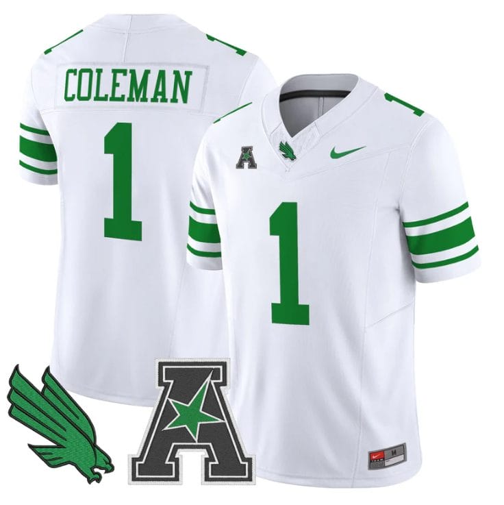 Miles Coleman Jersey #1 North Texas Mean Green 2025 Vapor Stitched White