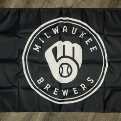 Milwaukee Brewers Logo Flag 3x5 ft Sports Black Banner Man-Cave Garage