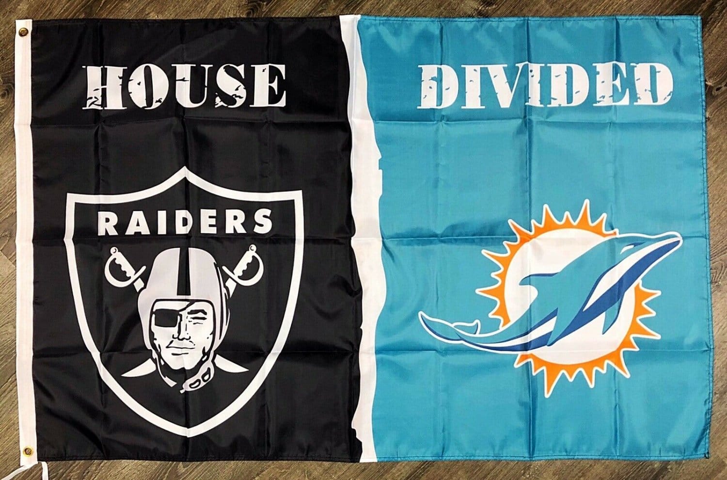 Oakland Raiders vs Miami Dolphins House Divided Flag 3x5 ft Sports Banner
