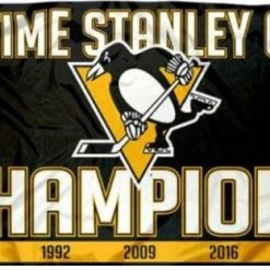 Pittsburgh Penguins 5 Time Stanley Cup Champs Flag 3X5Ft Polyester Digital Print Banner USA