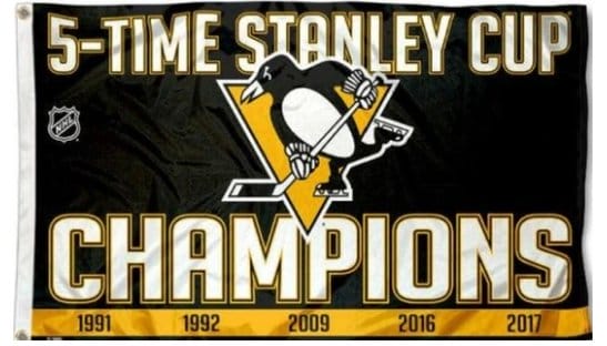 Pittsburgh Penguins 5 Time Stanley Cup Champs Flag 3X5Ft Polyester Digital Print Banner USA