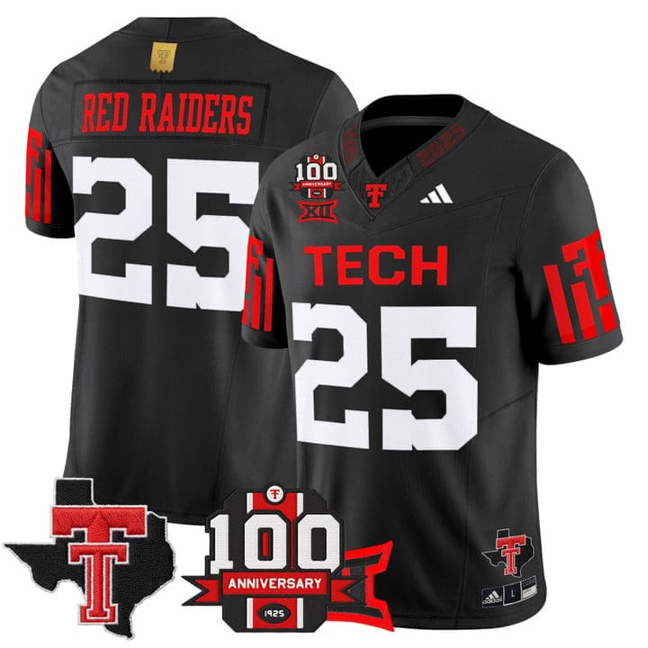 Red Raiders Jersey #25 Texas Tech 100th Anniversary Patch 2025 Stitched