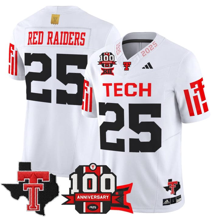 Alternative view of Red Raiders Jersey #25 Texas Tech 100th Anniversary Patch 2025 Stitched