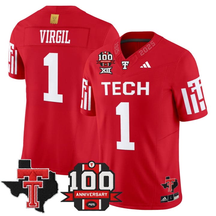 Reggie Virgil Jersey #1 Texas Tech 2025 100th Anniversary Patch Stitched - Image 3
