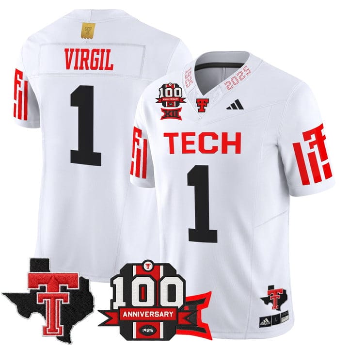 Alternative view of Reggie Virgil Jersey #1 Texas Tech 2025 100th Anniversary Patch Stitched