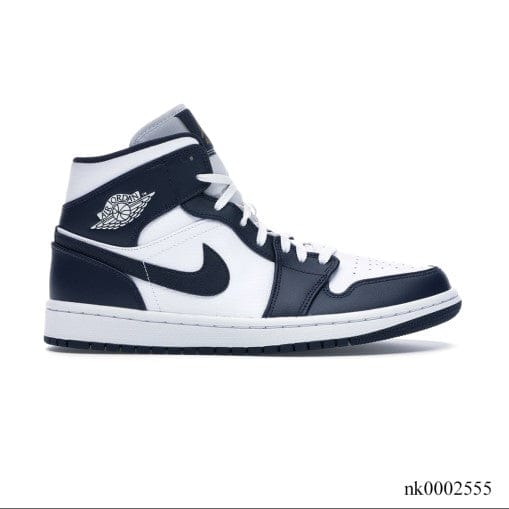 Alternative view of Air Jordan 1 Mid White Metallic Gold Obsidian Shoes Sneakers