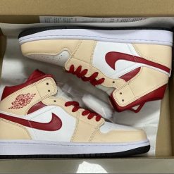 Alternative view of Air Jordan 1 Mid Beige White Red Shoes Sneakers
