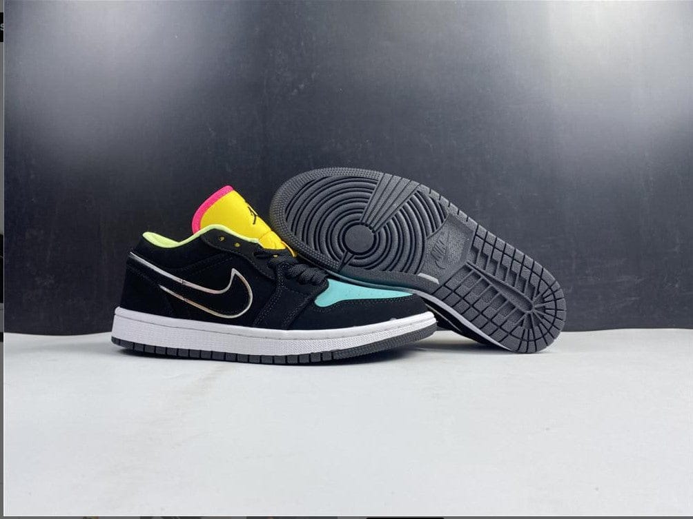 Air Jordan 1 Low Black Aurora Green Laser Orange Shoes Sneakers - Image 9