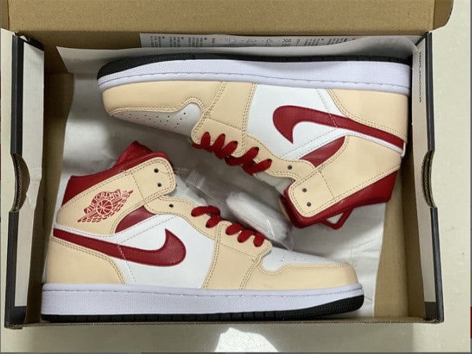 Air Jordan 1 Mid Beige White Red Shoes Sneakers - Image 4