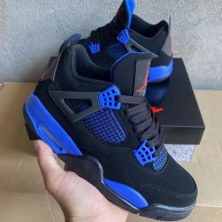 Alternative view of Air Jordan 4 Retro Black Deep Royal Blue Shoes Sneakers