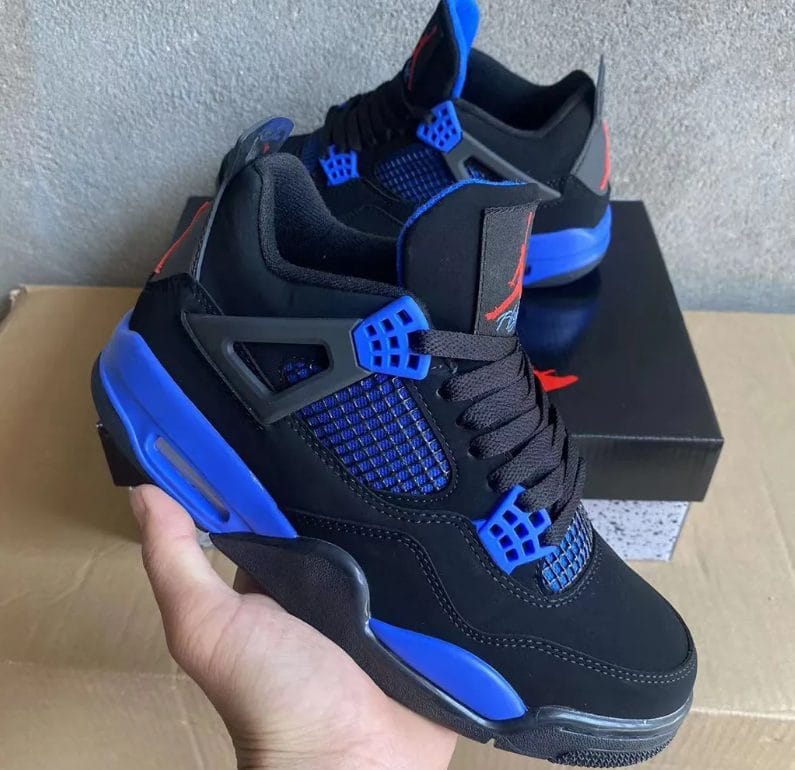 Air Jordan 4 Retro Black Deep Royal Blue Shoes Sneakers - Image 2