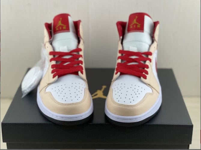 Air Jordan 1 Mid Beige White Red Shoes Sneakers - Image 5