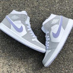 Alternative view of Air Jordan 1 Mid Wolf Grey Aluminum Shoes Sneakers
