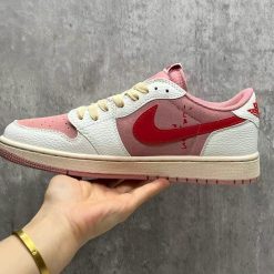 Alternative view of Travis Scott x AJ 1 Low OG Shy Pink Shoes Sneakers
