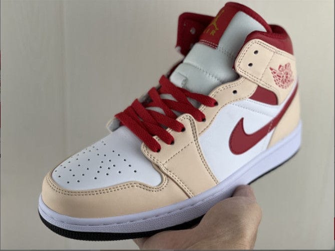 Air Jordan 1 Mid Beige White Red Shoes Sneakers - Image 6