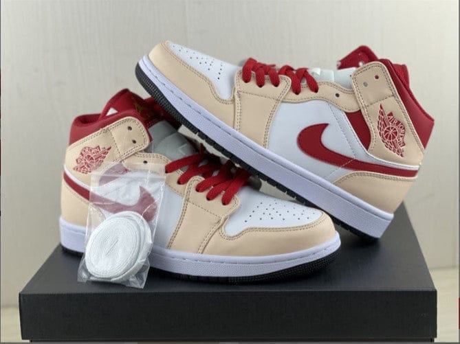 Air Jordan 1 Mid Beige White Red Shoes Sneakers - Image 7