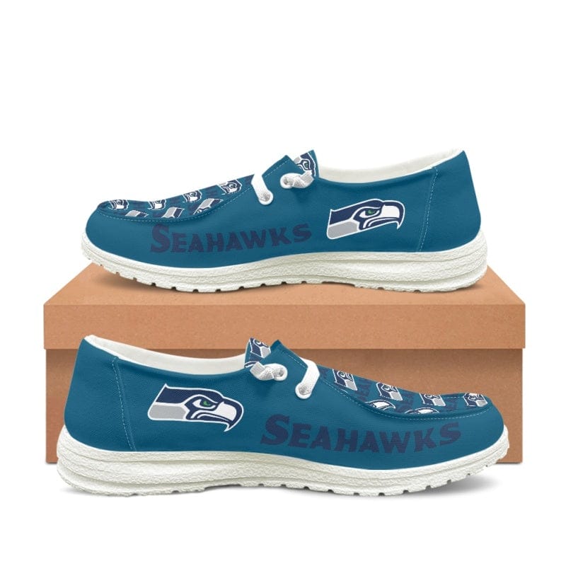 Seattle Seahawks Blue Team Name Logo Canvas Sneaker Shoes For Men Women Fans