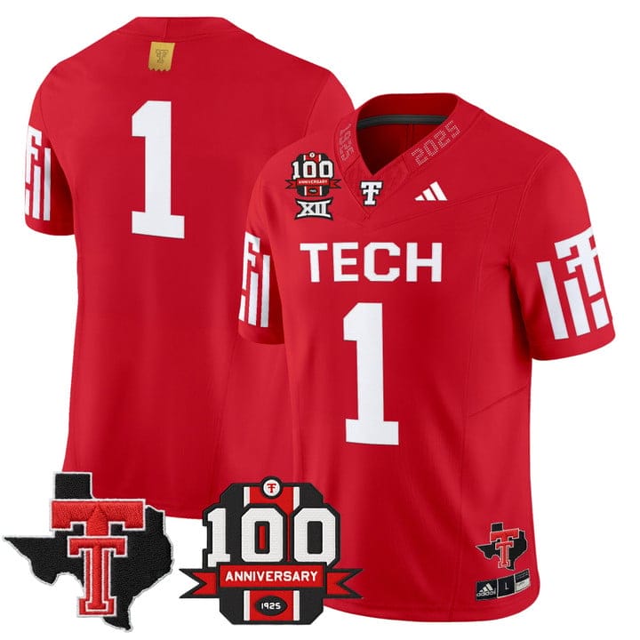 Team Jersey #1 Texas Tech 100th Anniversary Patch 2025 Stitched - Image 3