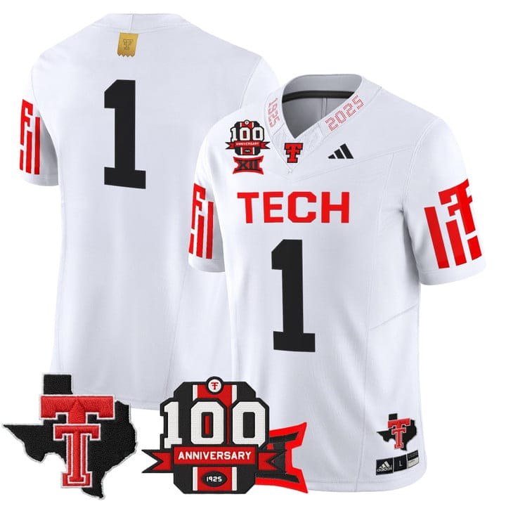 Alternative view of Team Jersey #1 Texas Tech 100th Anniversary Patch 2025 Stitched