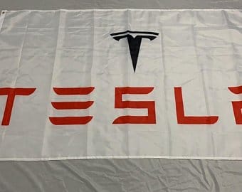 Tesla Flag White 3X5 Ft Polyester Banner USA 90x150cm