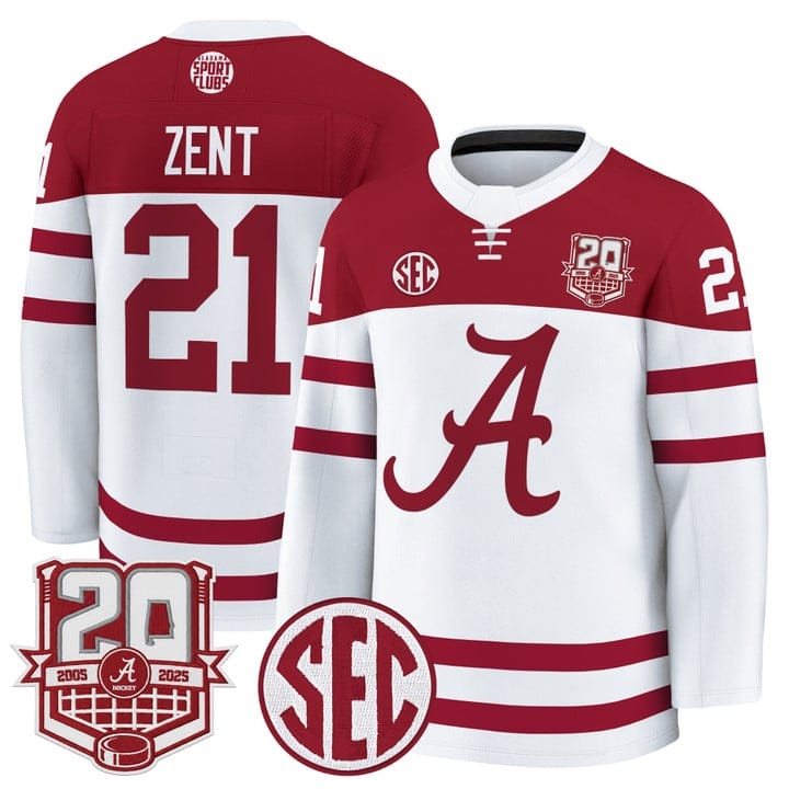 Alternative view of Tyler Zent Jersey #21  Alabama Crimson Tide 2025-26 Premium 20th Anniversary Patch Stitched