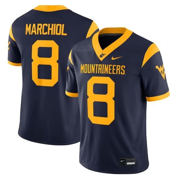 West Virginia Mountaineers #8 Nicco Marchiol Navy Stitched Jersey