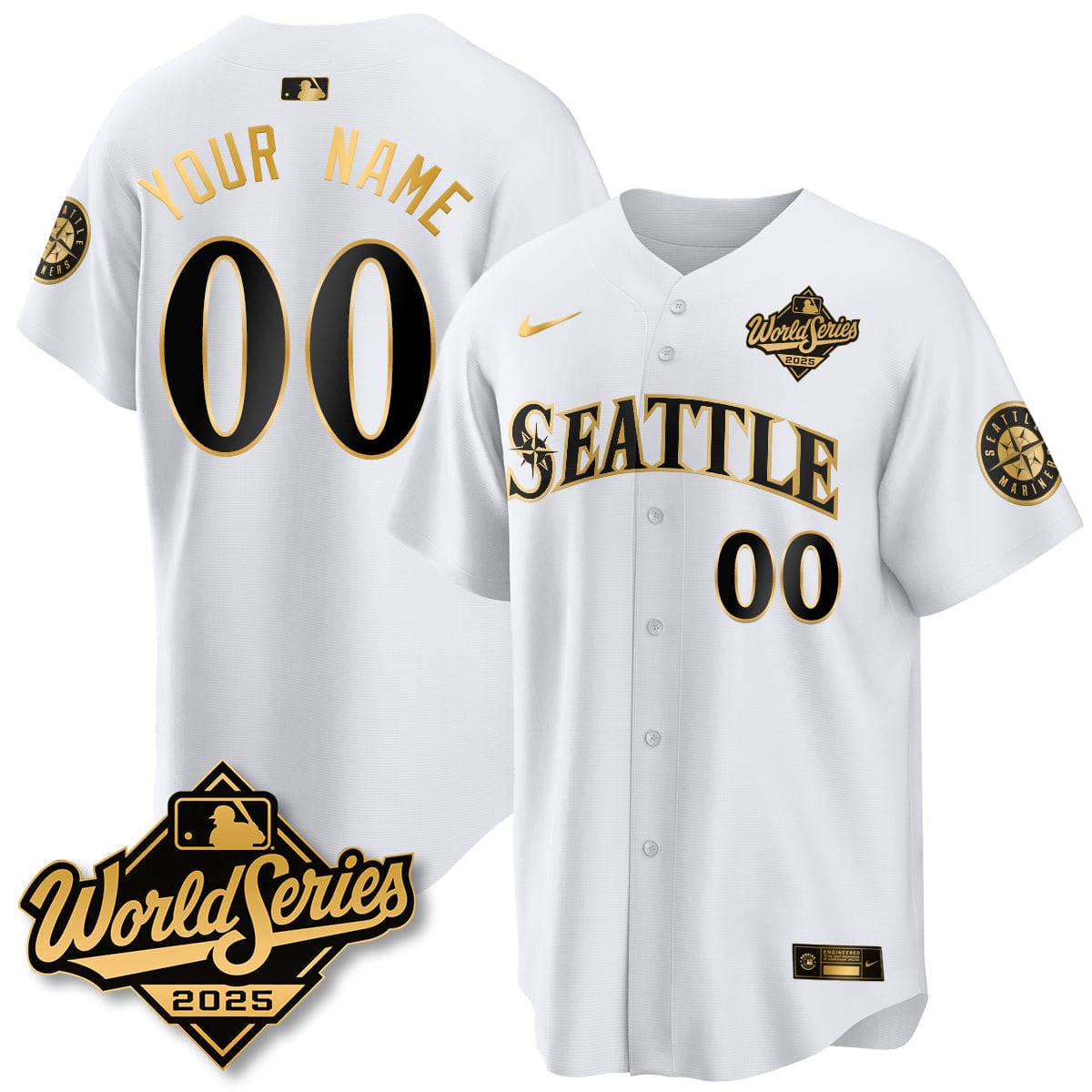 Seattle Mariners 2025 World Series Gold Custom Jersey - All Stitched - Image 3