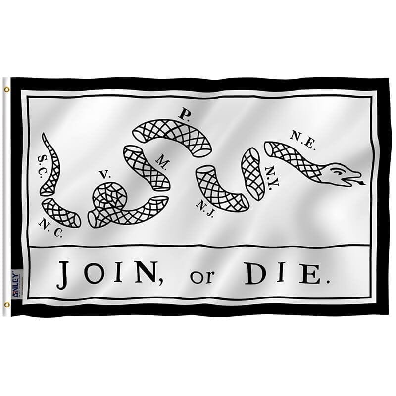 White Join Or Die Flag - Rattlesnake Flag with Brass Grommets 3X5Ft Banner USA