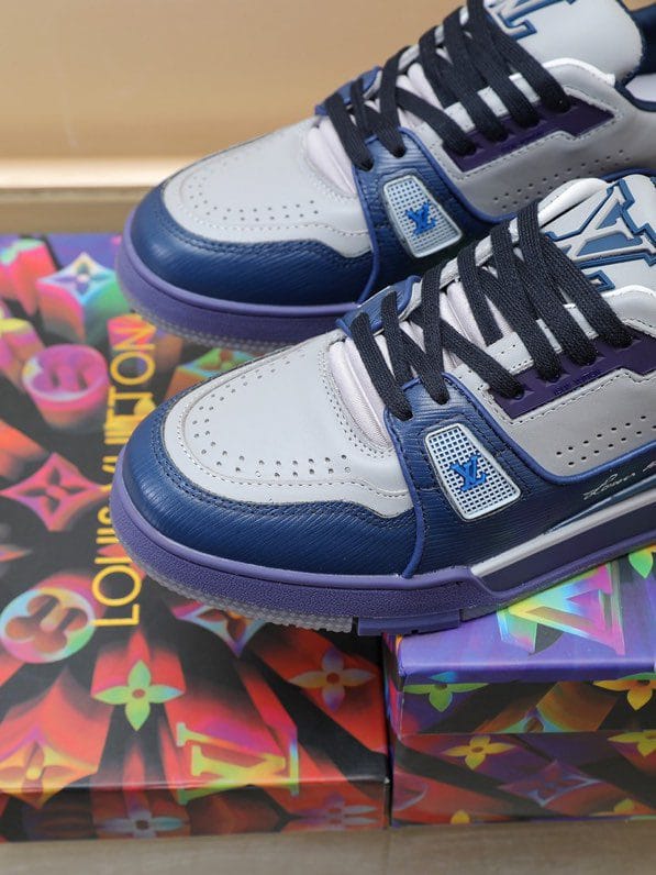 Luxury Virgil Trainer Sneakers Shoes #54 Signature Blue Light Grey Monogram - Image 4