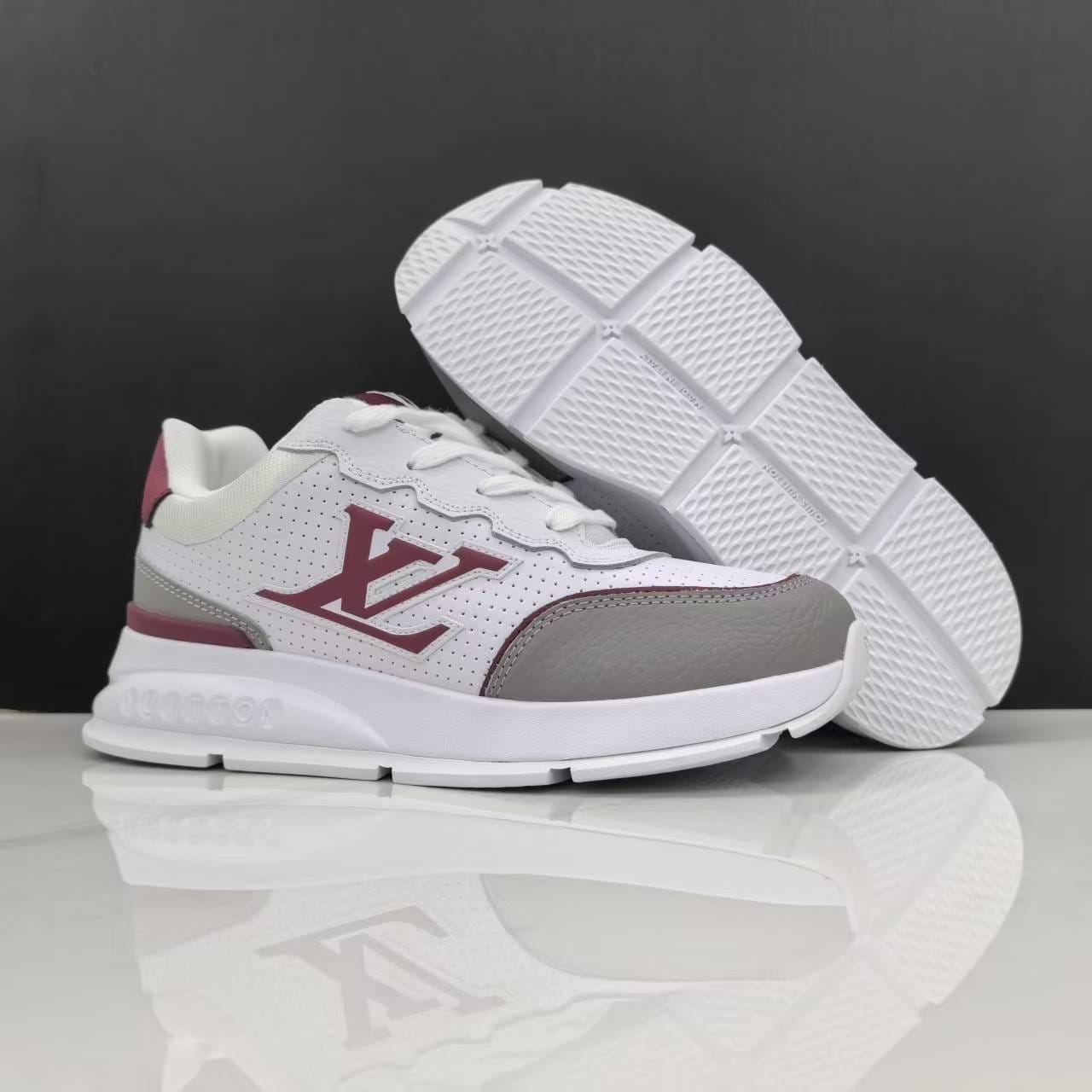 Alternative view of Luxury Lou Paris Classic Trainers White Grey Burgundy Shoes Sneakers