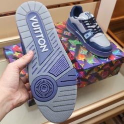 Alternative view of Luxury Virgil Trainer Sneakers Shoes #54 Signature Blue Light Grey Monogram