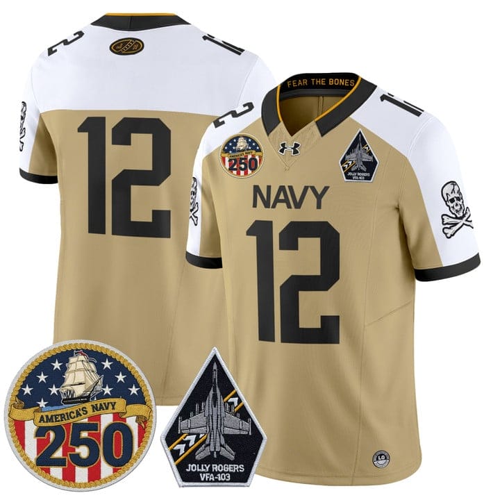 Alternative view of 12th Man Jersey #12 Navy Midshipmen Jolly Rogers 250th Patch Stitched