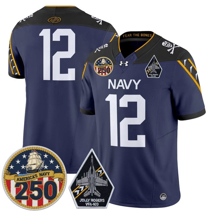 12th Man Jersey #12 Navy Midshipmen Jolly Rogers 250th Patch Stitched - Image 4