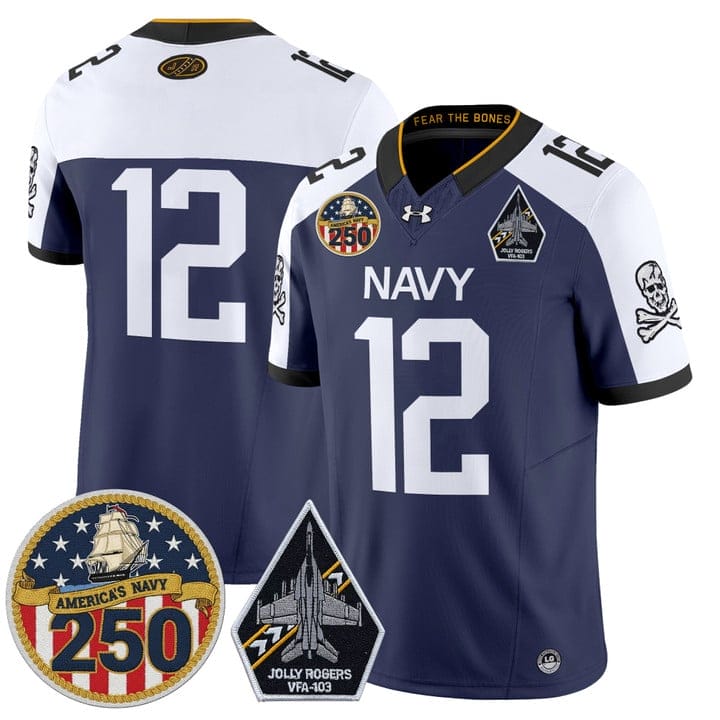 12th Man Jersey #12 Navy Midshipmen Jolly Rogers 250th Patch Stitched - Image 5