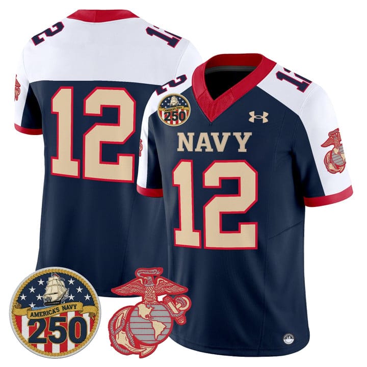 12th Man Jersey #12 Navy Midshipmen USMC 250th Patch Stitched - Image 3