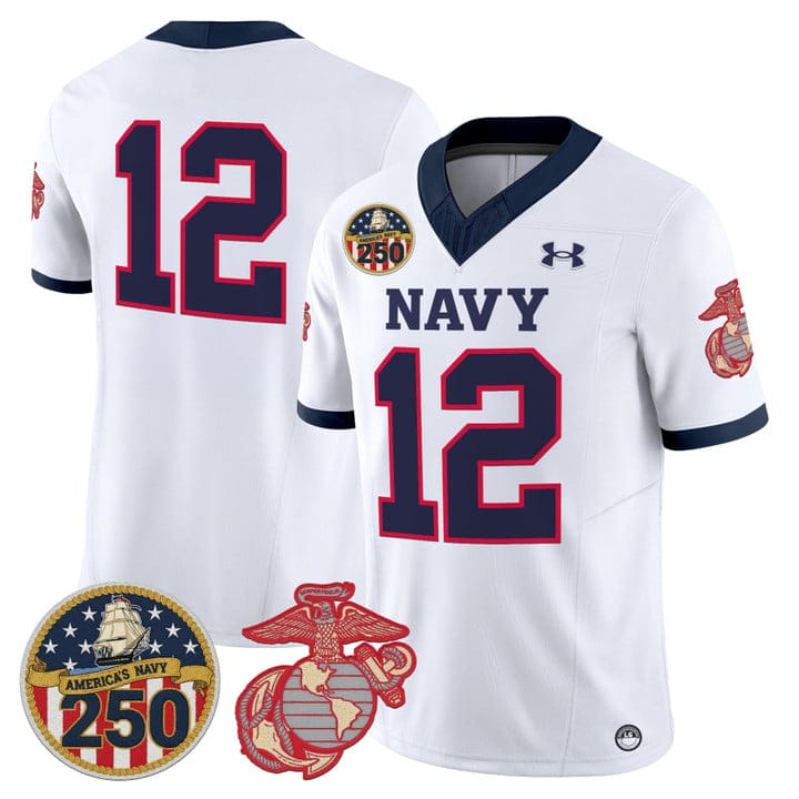 Alternative view of 12th Man Jersey #12 Navy Midshipmen USMC 250th Patch Stitched