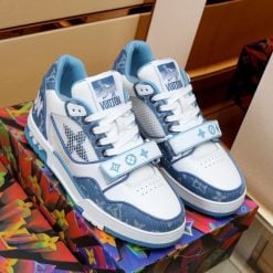 Alternative view of Luxury Virgil Trainer Sneakers Shoes Signature Blue White Monogram