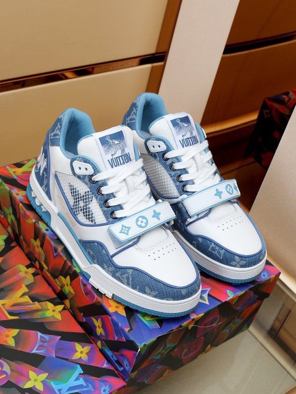 Luxury Virgil Trainer Sneakers Shoes Signature Blue White Monogram - Image 2