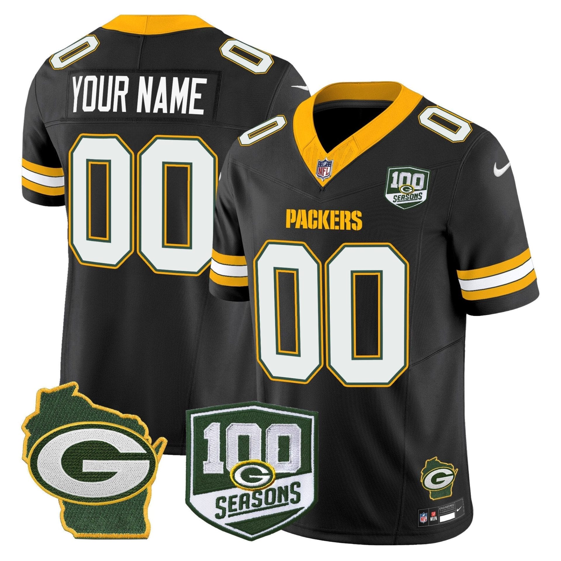 Green Bay Packers 100th Season & Home Patch Vapor Limited Custom Jersey - All Stitched - Image 5
