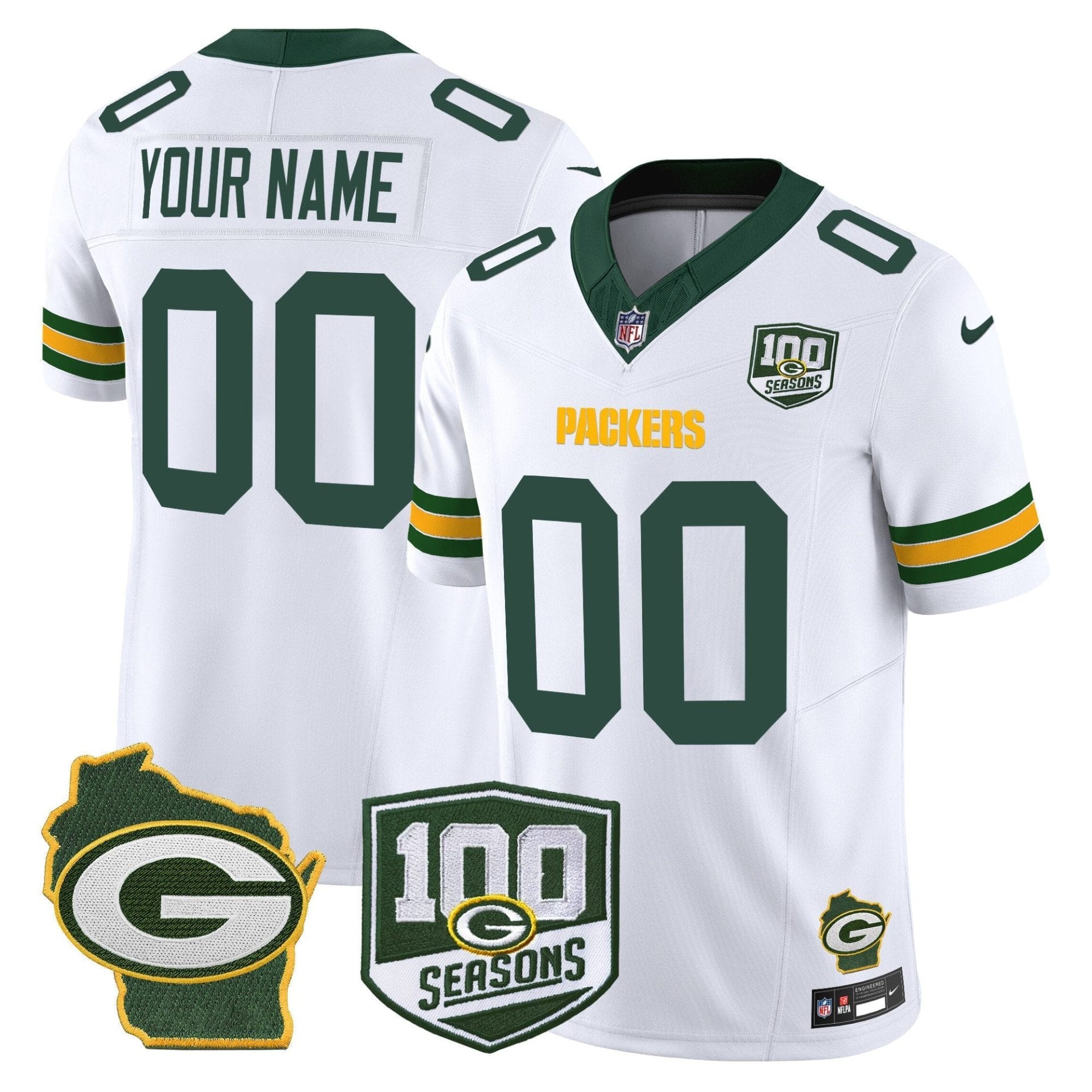 Green Bay Packers 100th Season & Home Patch Vapor Limited Custom Jersey - All Stitched - Image 4