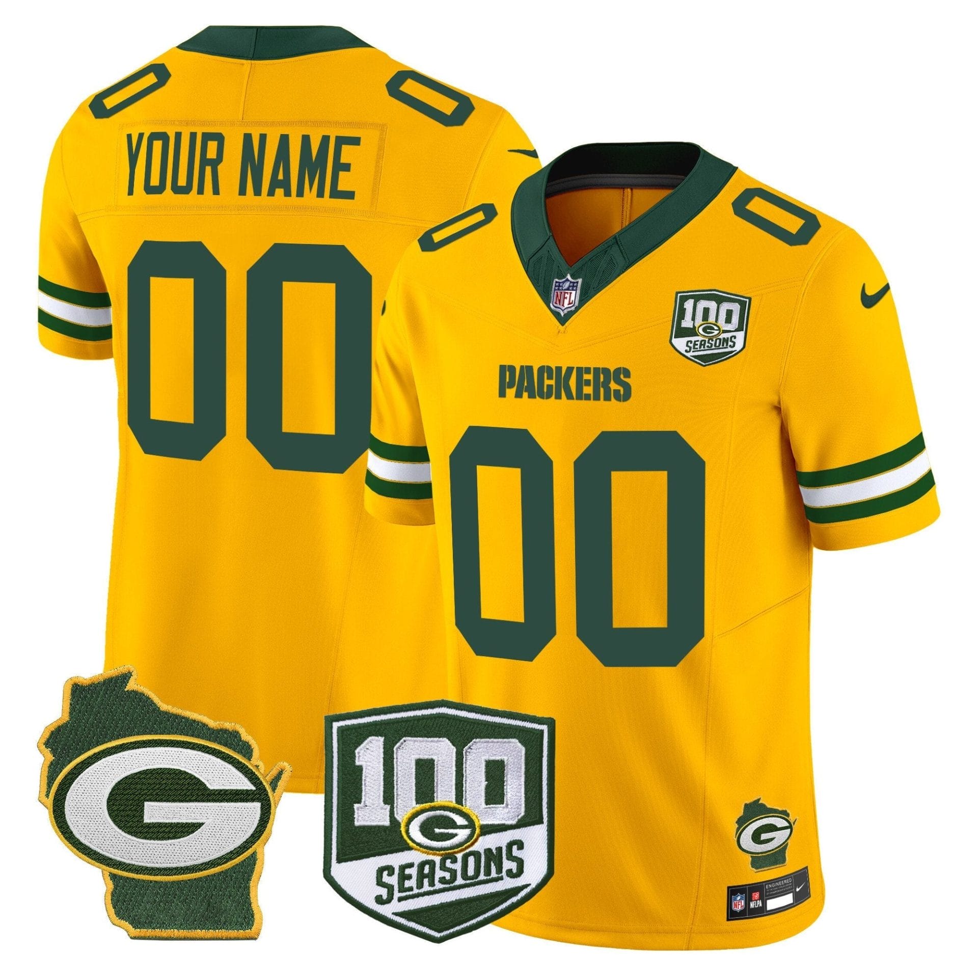 Green Bay Packers 100th Season & Home Patch Vapor Limited Custom Jersey - All Stitched - Image 6