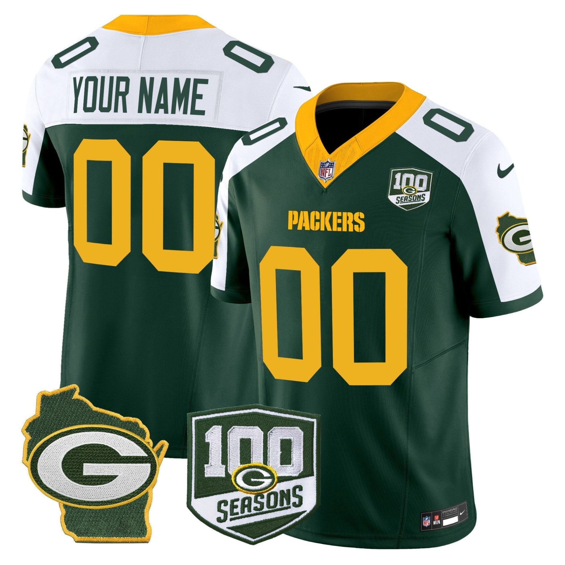 Green Bay Packers 100th Season & Home Patch Vapor Limited Custom Jersey - All Stitched - Image 2