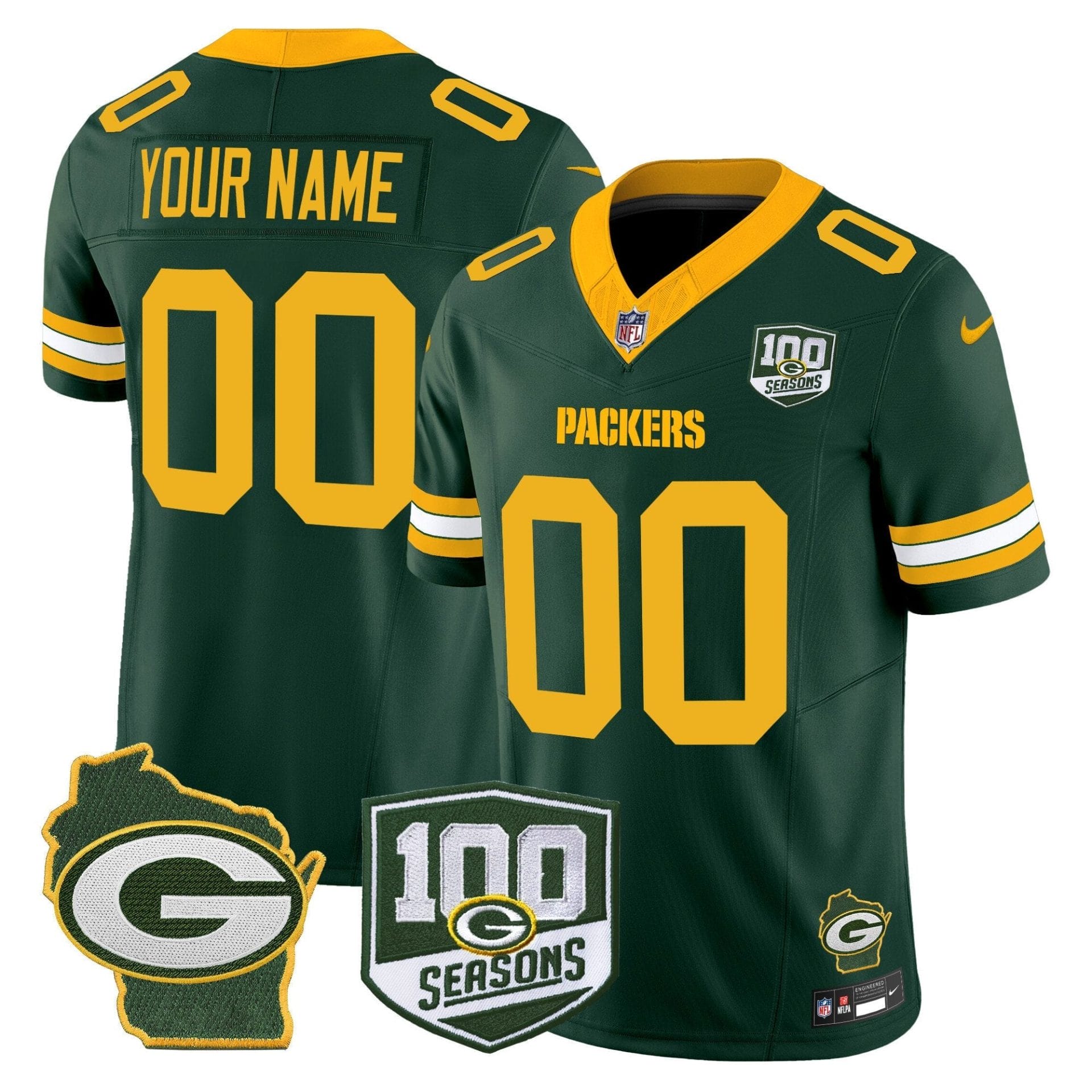 Green Bay Packers 100th Season & Home Patch Vapor Limited Custom Jersey - All Stitched - Image 3