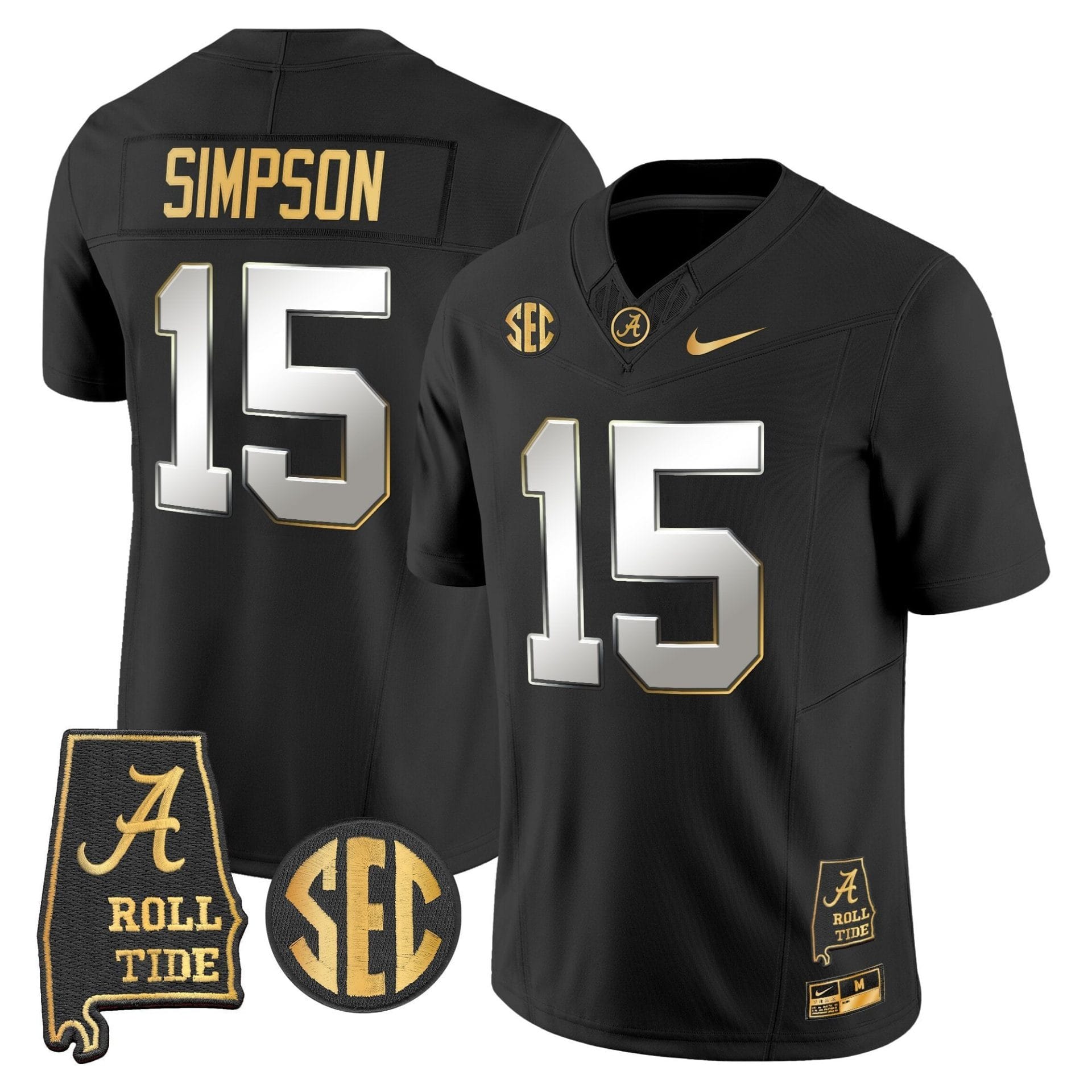 Alabama Crimson Tide 2025 Gold Vapor Limited Jersey - Alabama Map - All Stitched - Image 21