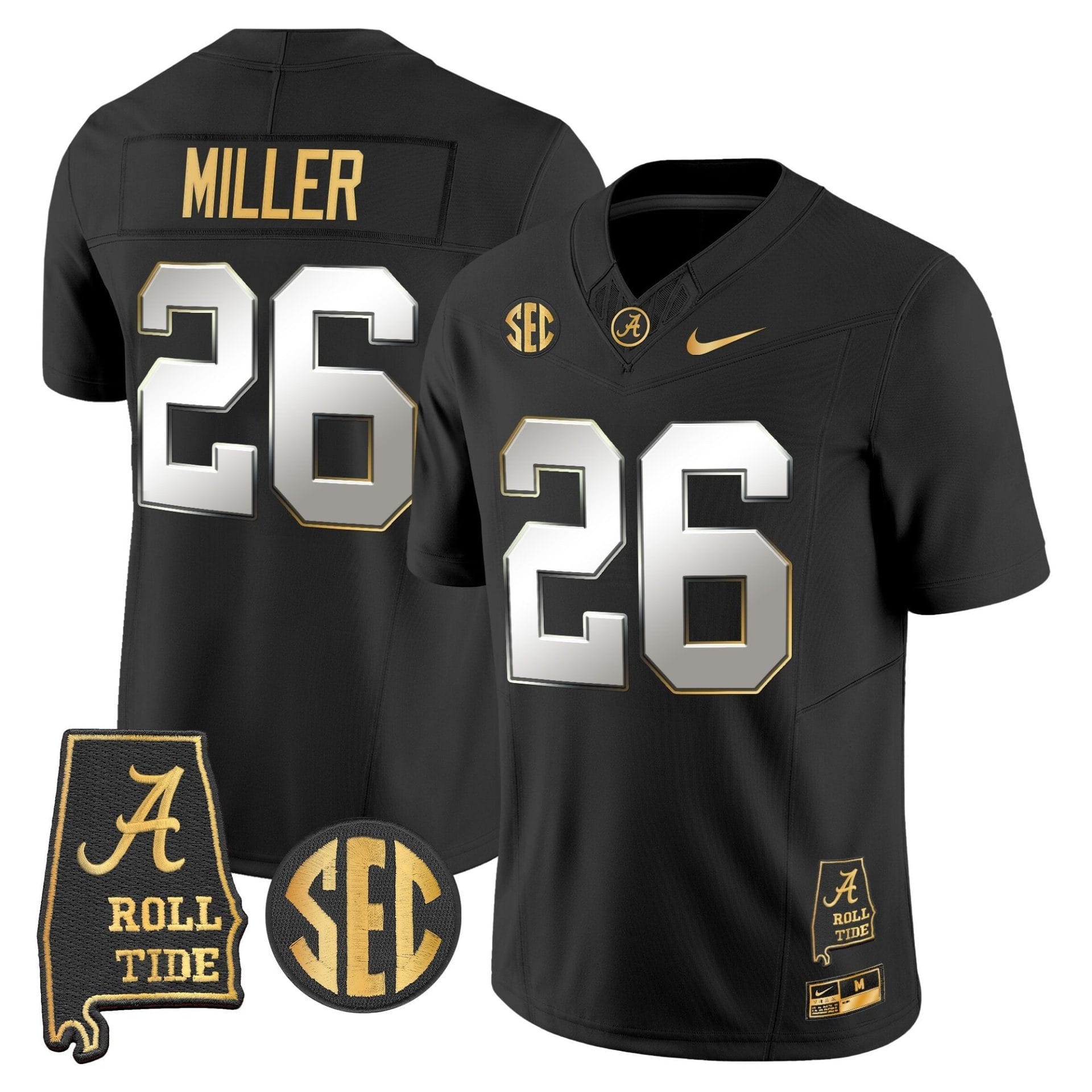 Alabama Crimson Tide 2025 Gold Vapor Limited Jersey - Alabama Map - All Stitched - Image 25