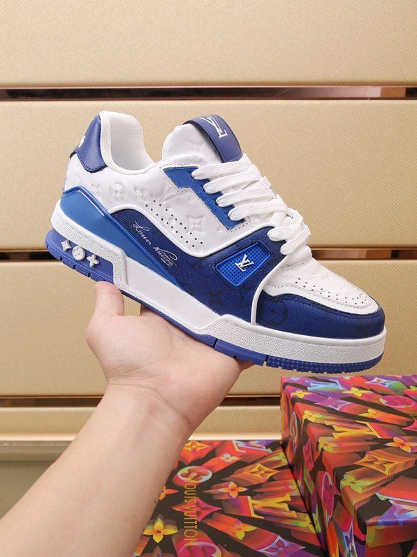 Luxury Trainer Sneakers Shoes #54 Signature Blue and White - Image 3