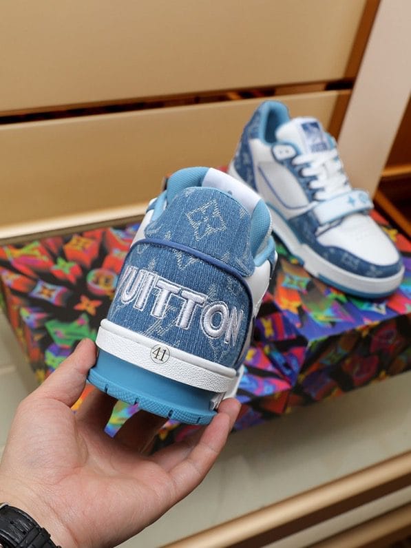 Luxury Virgil Trainer Sneakers Shoes Signature Blue White Monogram - Image 3