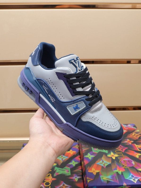 Luxury Virgil Trainer Sneakers Shoes #54 Signature Blue Light Grey Monogram - Image 6